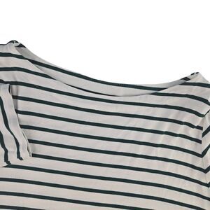 J. Jill Wearever Collection Womens Medium White Green‎ Striped 3/4 Sleeve Shirt